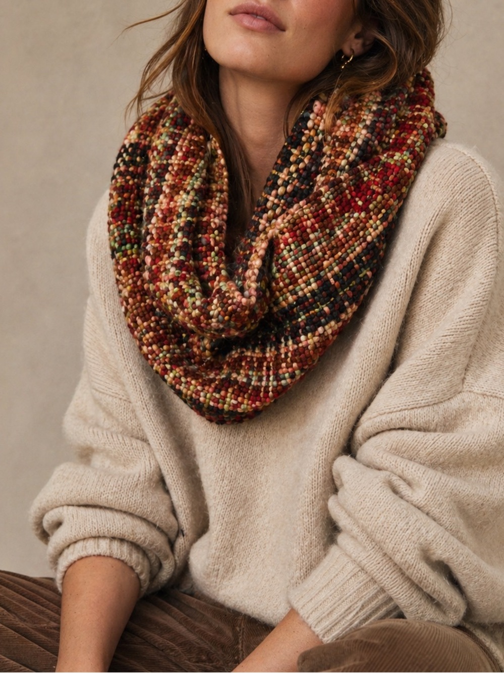 Rising Tide Chunky Handwoven Wool Infinity Scarf Boho Anthro Cozycore